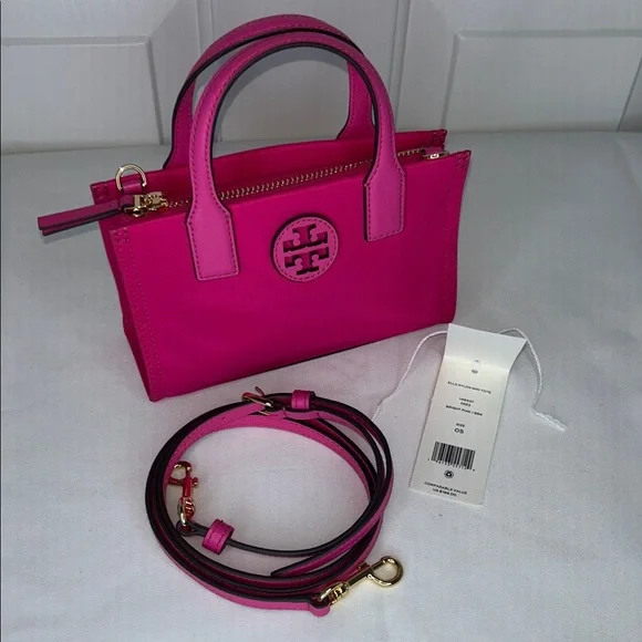 Tory Burch Ella Nylon & Leather Mini Tote Bright Pink NWT - Picture 3 of 9